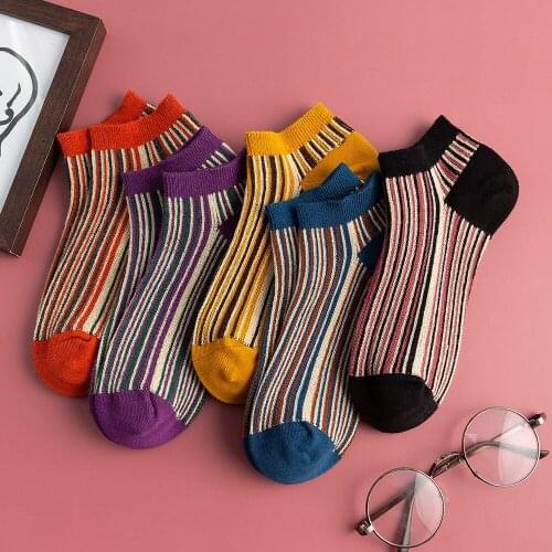 Rainbow Vertical Stripes Womens Academy Style Socks, A New 2020 Fashion Trend 2 or 5 Pairs / PACK
