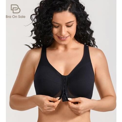 Womens Wirefree Full Figure Cotton Posture Front Closure Bra Plus Size Back Support Non-padded