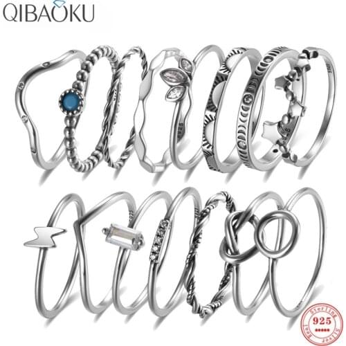 925 Sterling Silver Ring Genuine Turquoise White Zircon Silver Oxide Finger Ring Simple Fashion Gift Fine Jewelry for Women