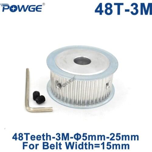 POWGE 48 Teeth HTD 3M Timing Pulley Bore 5/6/6.35/8/10/12/14/15/16/20/22/25mm for Width 15mm HTD3M Synchronous Belt 48T 48Teeth