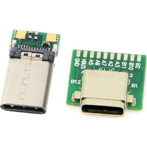 1set DIY 24pin USB 3.1 Type C Male Plug & Type-c Female Socket Connector SMT Type With PC Board