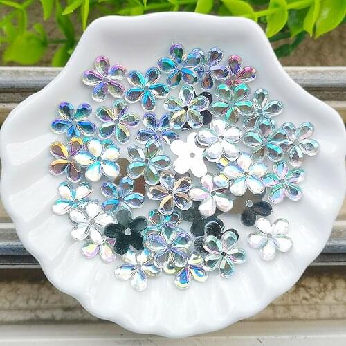 100pcs/Lot 12mm AB Resin Imitation Flower Design Acrylic Rhinestone, Flat Back Art Beads Decorate DIY