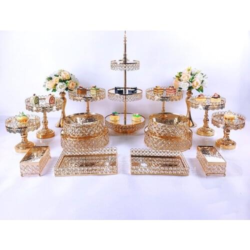 17pcs Crystal Metal Cake Stand Set Acrylic Mirror Cupcake Decorations Dessert Pedestal Wedding Party Display Tray