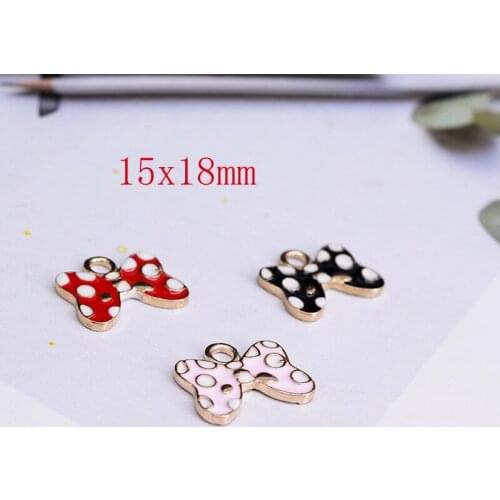 20Pcs 15x18mm Enamel Spotted Bow Charm For Jewelry Making Cute Earring Pendant Bracelet Necklace Charms Diy Jewelry Accessories