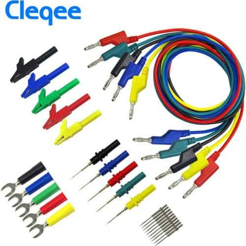 2018 Cleqee P1036B 4mm Banana to Banana Plug Test Lead Kit for Multimeter Match Alligator clip U-type & puncture test porbe kit