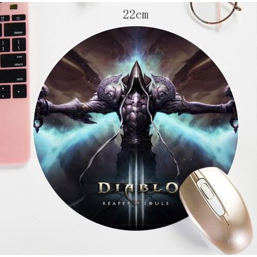 22X22CM Diablo Round Mouse Pad Watercolor B3w Prints Custom Mouse Mat Small Size MousePad Bowl mat Non-Skid for game/office
