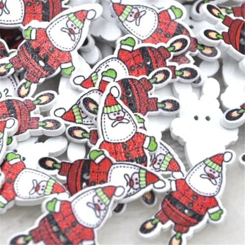 50pcs Santa Claus Christmas Wood Buttons Sewing Mix Lots WB320