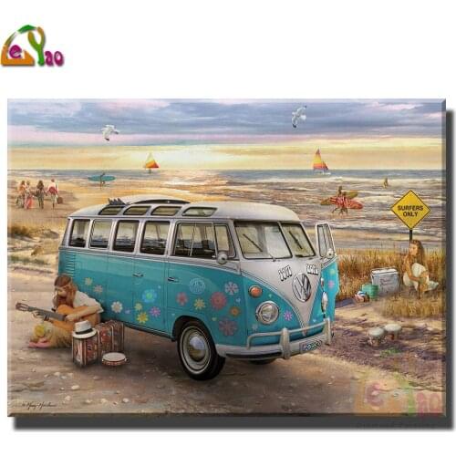 5D Diamond Painting Love Happy Cartoon Bus Cross Stitch Rhinestones Diamond Embroidery Landscape Mosaic Handicraft Home Decor