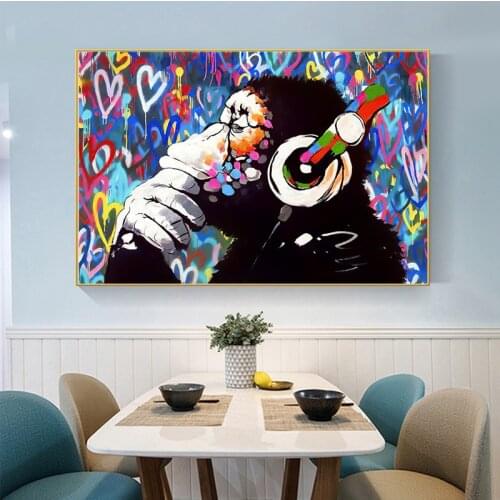 Abstract Monkey Animal Painting Prints on Canvas Street Graffiti Poster Wall Art Picture for Living Room Cuadros Home Decor