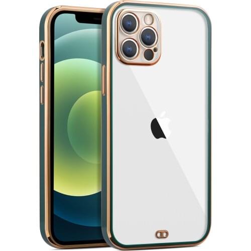 Contrast Color Gold Plating Case for iPhone 12 11 Pro Max 10 X Xs Xr 7 8 Plus 12 Mini SE 2020 Transparent Silicone Soft Cover