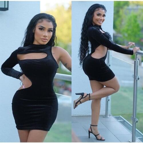 Dress2021 Autumn New Product Slim Sexy Fashion Hollow Korean Velvet Single-Sleeved Dress