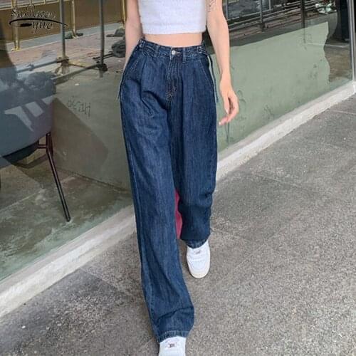 Autumn 2021 Vintage Long Wide Leg Jeans Pants Casual High Waist Loose Women Denim Jeans Streetwear Female Trousers Capris 17290