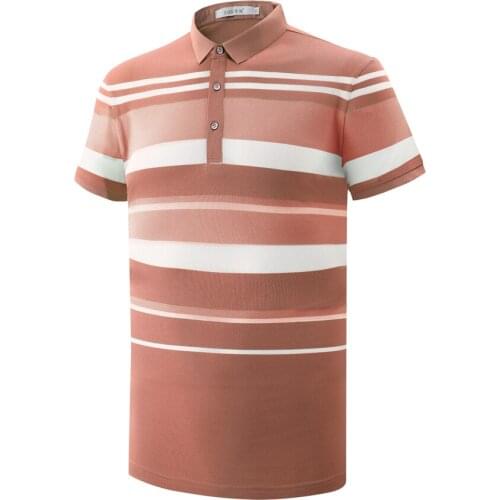 G8501 Smart Striped T Shirt Golf Polos Cotton Viscose Polyester Short Sleeve Office Type Wear With Rib Turn Down Collar And Cuff