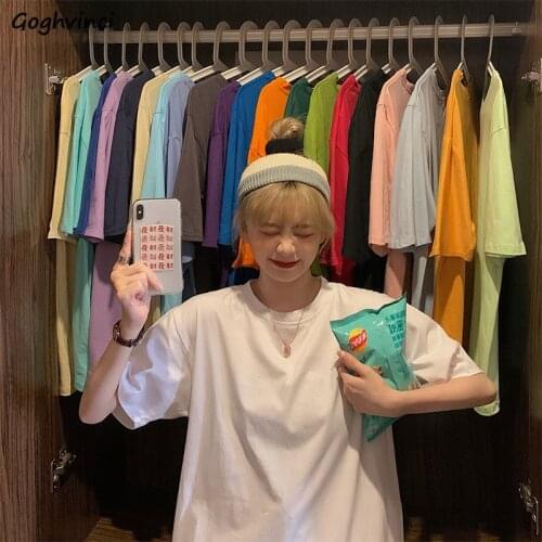 T-shirts Women Summer Simple Colorful All-match Korean Style Students Fashion O-neck Leisure Loose Harajuku Streetwear Female