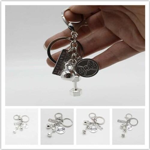 Glamour personality creativity Power sports series jewelry gym dumbbell barbell pot men and women couple lobster buckle keychain
