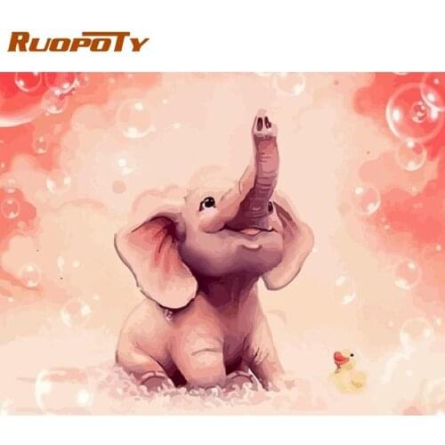 RUOPOTY Painting By Numbers Kits For Adults Children Happy Elephant Animal Picture By Number 60x75cm Frame On Canvas Wall Decor