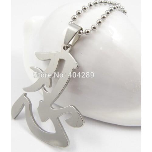 Chinese Character Stainless Steel Kanji Symbol Ninja Pendant Necklace Men Boy Gift