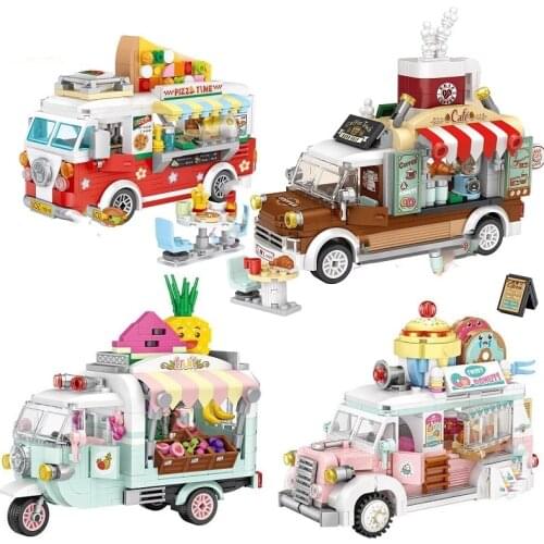 Mini City Series Street View Building Blocks Food Truck Fruit Ice cream Shop Bricks Learning Interactive Assemble Toys for Kids
