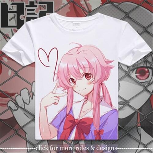 Future Diary Gasai Yuno Amano Yukiteru Cosplay Costume Cloth Adult Kids Child Short Sleeve T Shirt T-shirt