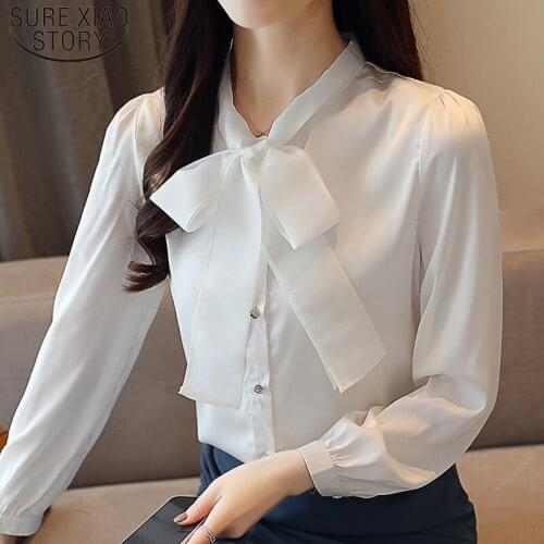 Fashion New Small Fragrance White Long Sleeve Chiffon Shirt Blouse Autumn Solid Office Lady Women Tops and Blouses 5116 50