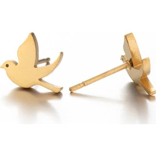 Fashion Stainless Steel Jewelry Accessories Women Gold Silver Color Pigeon/Bird Animal Stud Earrings Valentines Day Party Gift