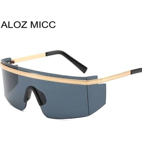 Aloz micc Fashion Women Goggles Sunglasses Men Brand Oversized Flat Top Rimless Sunglasses Women Shades UV400 Men C15