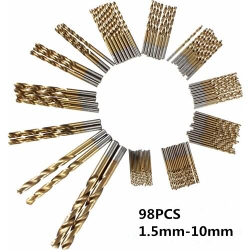 98PCS HSS Drill Bit Set Hole Saw 1.5mm-10mm Stainless Metal Cobalt Drill Bit DIY Tools For Wood/Metal/Plastic Drilling Bits