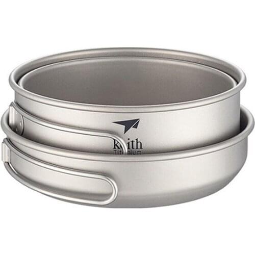 Keith 3pcs Camping Cookware Set Titanium Pot Pan Cooking Set with Foldable Handles Camping Cookware Pan Pot Set Mesh Carry