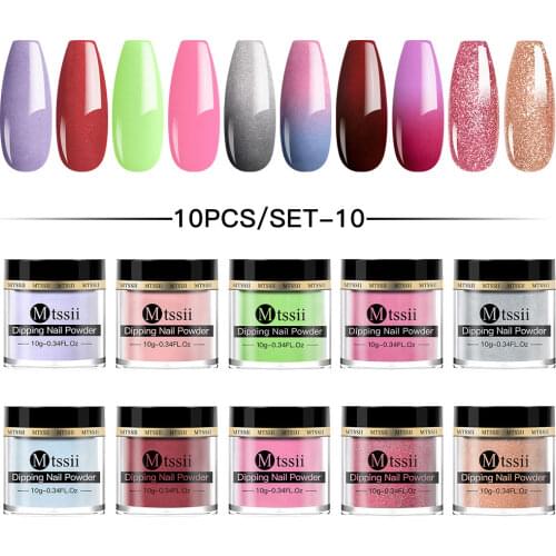 Mtssii 10/8/6 Pcs Dipping Nail Powder Set Matte Effect Glitter Pigment Natural Dry Chrome for Gel Nail Art Decoration