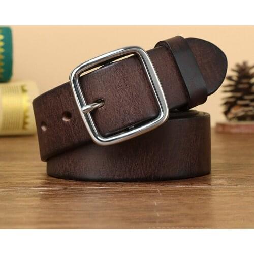 Anti Allergy Stainless Steel Buckle Belt Vintage Luxury Cowskin Genuine Leather Mans Belt Male Cowhide Retro Jeans Soft Belt