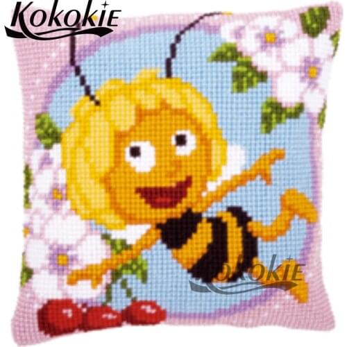 Handicraft embroidery yarn needlework sets honeybee cross stitch cushion mat diy pillow kits fabric stitch throw pillowcase