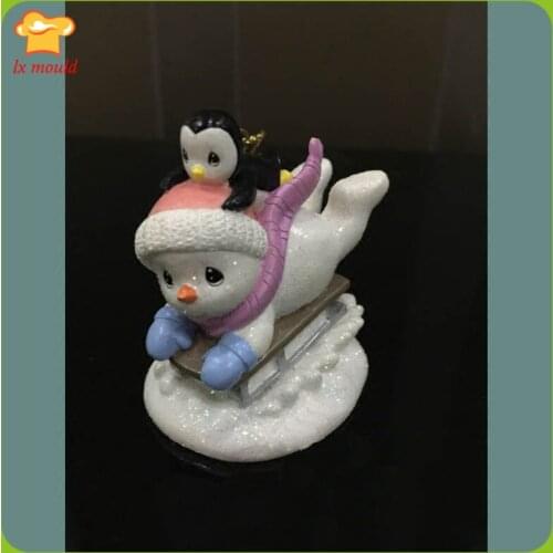Snowman Penguin Ski Group silicone mold DIY clay ornaments candle soap Christmas cake decoration