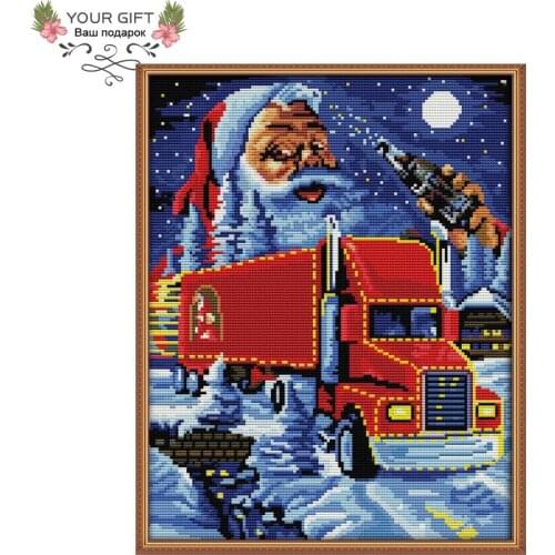Your Gift C981 14CT 11CT Counted and Stamped Home Decor Christmas Truck Needlework Needlepoint Embroidery DIY Cross Stitch kits