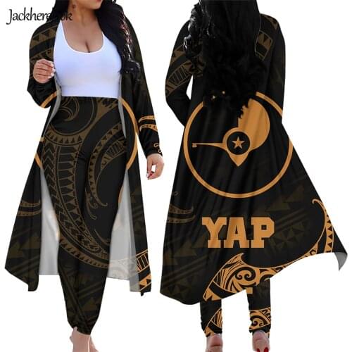Jackherelook Vintage Womens Cardigan Pants Set Yap Flag Polynesain Tattoo Samoa Brand Design 2 Piece Outfits High Wais Leggings