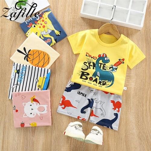 ZAFILLE Kids Short Sleeve Set 100% Cotton Cartoon Toddler Kids Baby Clothes Set Catoon T-shirts+Shorts Childrens Clothing Set