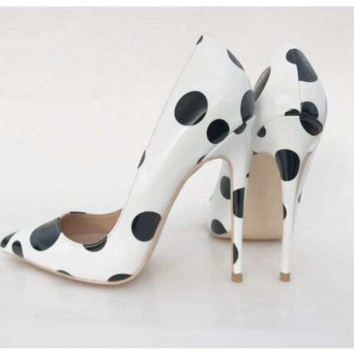 Woman Black Polka Dot White Patent Leather Party Dress Pumps High Heels Women 8 cm 10 cm 12 cm Stiletto Heel Pointed Toe Shoes
