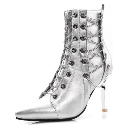 Big Size - boots women shoes ankle boots for women ladies boots shoes woman winter Metal chain side zipper