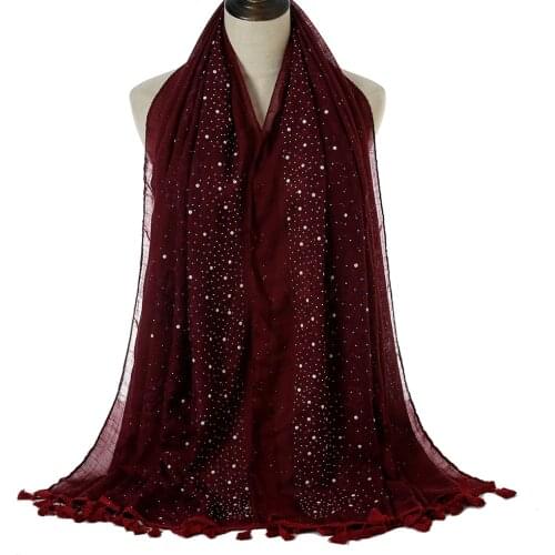 12 Colors Plain Beads Cashew Floral Tassel Viscose Shawl Scarf Lady High Quality Wrap Thick Pashmina Stole Bufandas Muslim Hijab