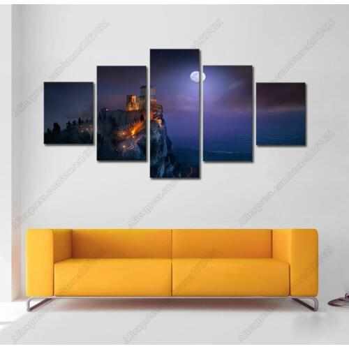 2017 Cuadros Decoracion Cuadros Decoracion Modern Spray Painting Photography Moonlight 5 Panelk Art Canvas Wall Print Pciture