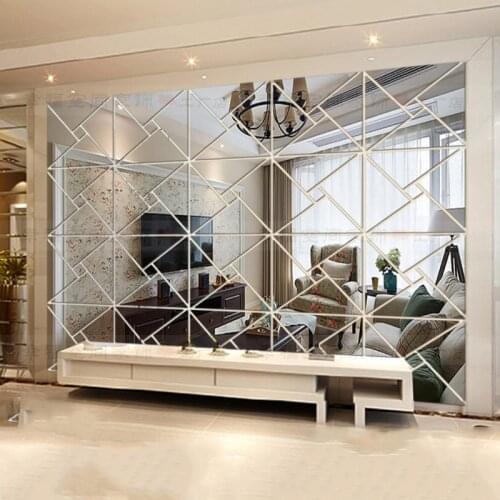 4Pcs 3D Mirror Wall Stickers DIY Square Acrylic Wall Decal Self-Adhesive Mirror Sticker Home Decor Room Decoration 20/25/30CM