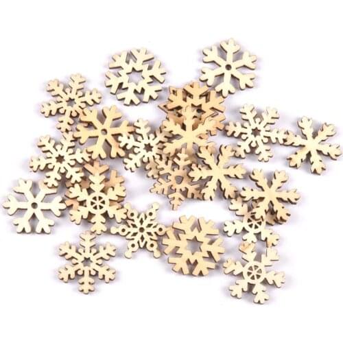 50pcs mix christmas snowflake pattern Natural wooden Scrapbooking Carft for Home decoration diy embellishment 24mm MT1873