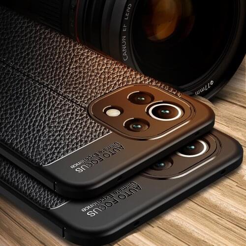 Case For Mi 11 Lite Leather Texture Shockproof Soft TPU Cover For Xiaomi Mi11 Lite 5G Couqe Fundas