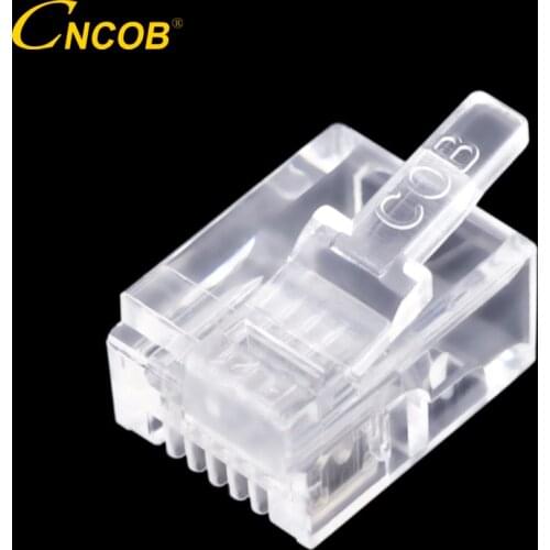 CNCOB 50pcs 6P6C American, partial head, crooked shrapnel, telephone line connector, Cat3 device plug modular crystal head