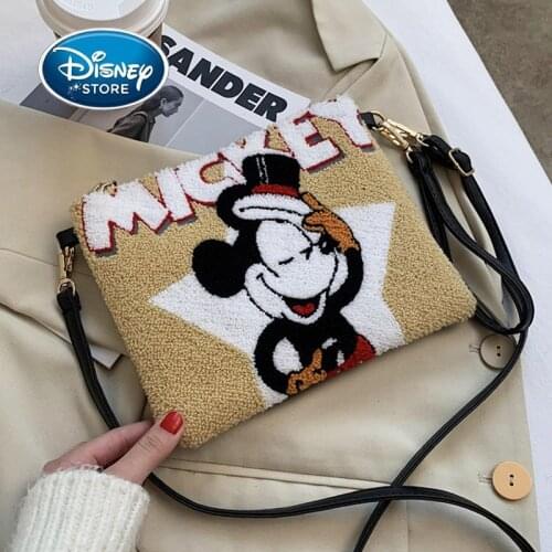 Disney Original Cartoon Character Pattern Series Plush Embroidery Mickey Mouse Lady Handbag Mobile Phone Bag Shoulder Bag Cross