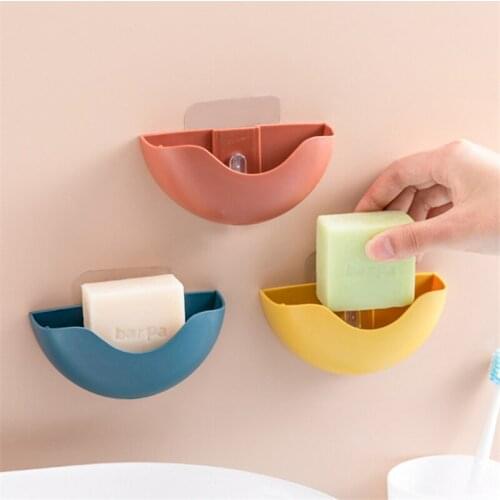Drain Soap Box Nail-free Hanging Soap Dish Holder Rack Semicircle Wall Mount Bathrooms PP Tray Container Storage Organizer Case