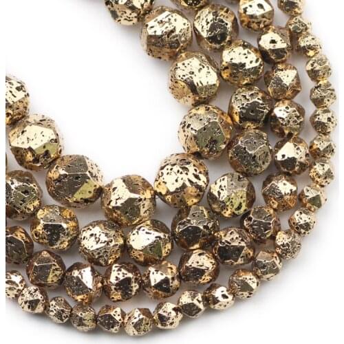 Ancient 14 Glod Natural Volcanic Lava Stone 6/8/10/12mm Faceted Spacers Loose Beads for Jewelry Making DIY Bracelets Necklace