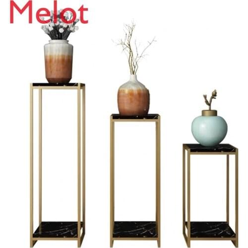 Customized European Entry Lux Living Room Floor Flower Stand Modern Minimalist Metal Marble Creative Indoor Flower Stand