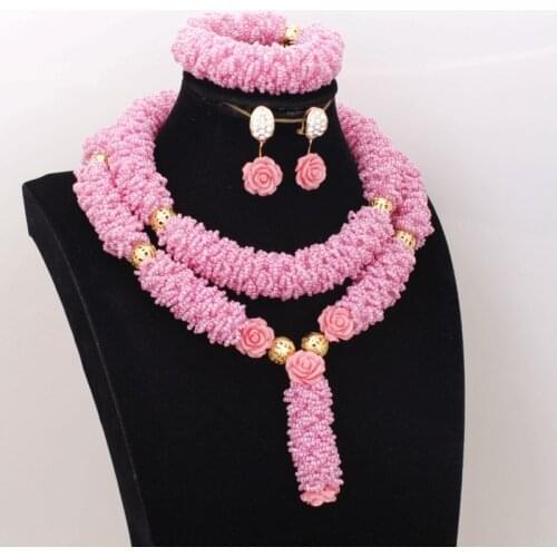 4UJewelry 4UJewelry Peach Costume Necklace African Jewelry Set Cute Coral Flower Nigerian Wedding Beads