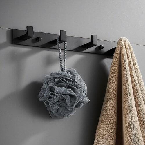 Bathroom Hooks for Towels Space Aluminum Free Drilling Black Bathroom Hardware Wall Hang Mounted Towel Hook3/4/5/6 Hook Piece