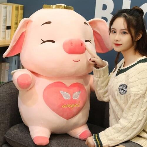 Kawaii Pig Doll Stuffed Toys Baby Doll Huge Throw Pillow Angel Piggy Doll Baby Birthday Girl Valentines Gift Plush Toy